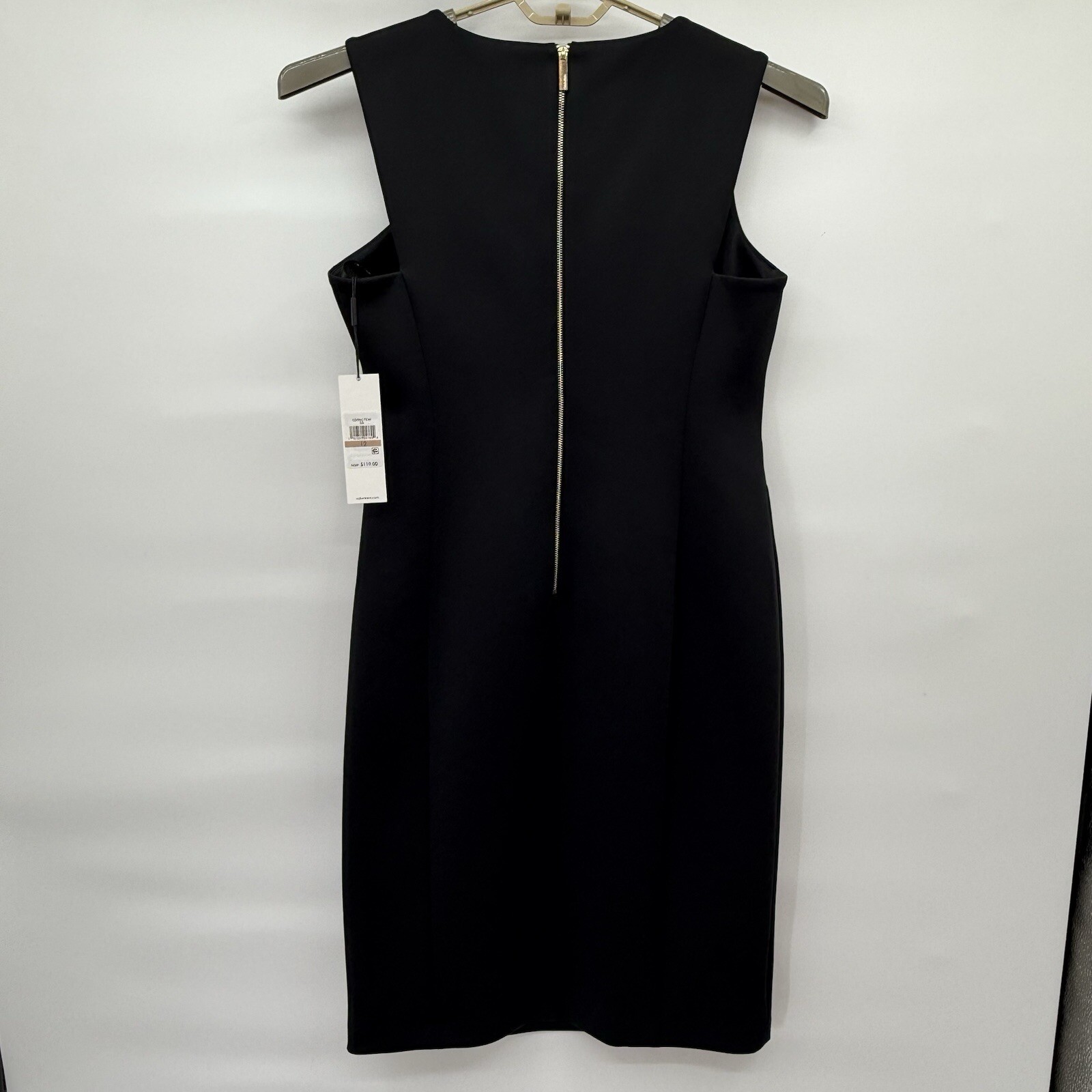 Calvin Klein Black Midi Dress Asymmetric Neck Sheath Career NWT Size 12 thumbnail 2