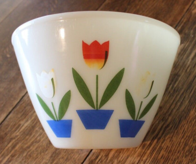Fire King Oven Ware Tulip Flower Bowl Milk Glass Mixing Bowl 9 1/2'' Across