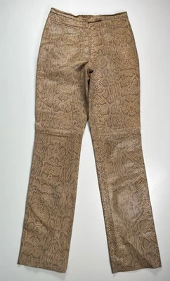 Conbipel Women Genuine Leather Pants L Beige Snake Print Python Low Waist Rare - Photo 1/4