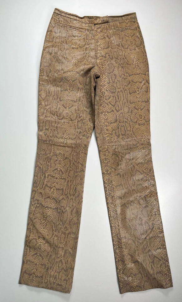 Conbipel Pantalons Cuir Véritable Femme L Beige Imprimé Python Taille Basse - Photo 1/4