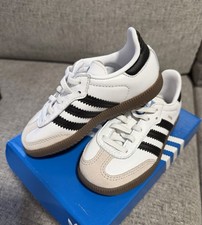adidas Samba Kids White Black Leather Sneakers Unisex Low Top Athletic