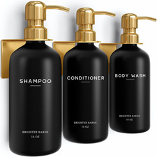 Shampoo Conditioner Dispenser Set 3 x 16 oz Wall Mount Shower Bottles No Drill