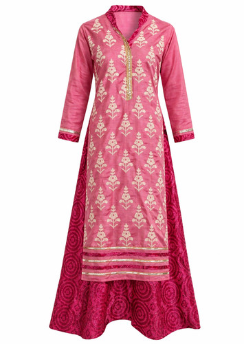 Bollywood Indian Pink Long Floor Length Kurta Maxi Dress size 40