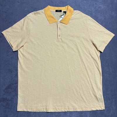 Theory Bron D Polo Shirt Mens XXL Marigold Yellow Striped Cotton Minimalist Top