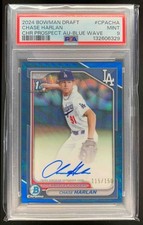 Chase Harlan 2024 Bowman Draft Chrome Auto 1st Prospect Blue Wave /150 PSA 9