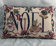 Christmas Noel Tapestry Throw Pillow Holiday Cat Stocking Bear Sled Angel 17x20