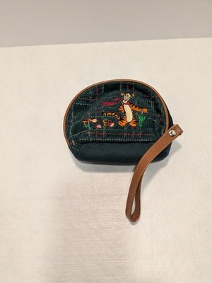 Tigger Wristlet Purse with Plaid Embroidery On Front and Canvas Back