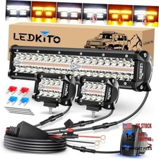 12In LED Light Bar and 4In LED Cube Pod Lights Amber White 6Mode Strobe Spot