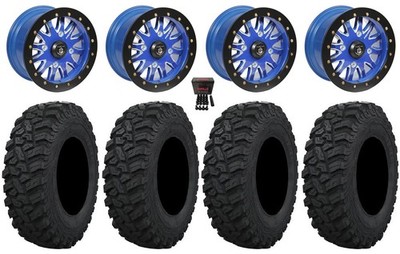 Pro Armor Halo Bdlk 15'' Wheels Polaris Blue 28'' Attack 2.0 Tires Polaris RZR