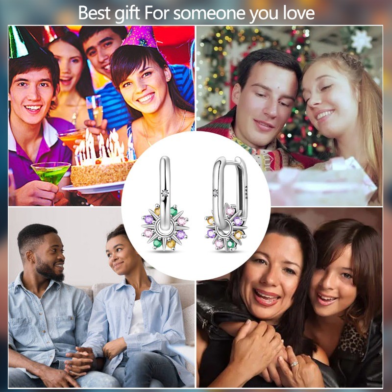 KUNSIR 925 Sterling Silver Minimalist Sun Dangle Square Hoop Earrings For Women