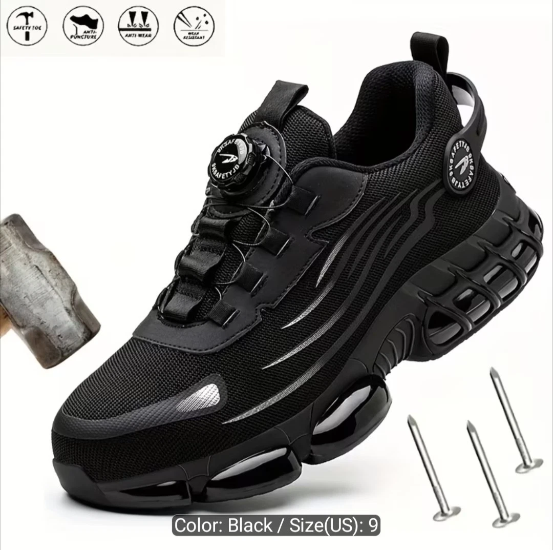 MEN'S BLACK SIZE 9 STEEL TOE WORK SHOES SLIP RESISTANT