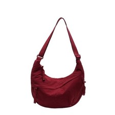 Crossbody Nylon Crescent Bag for Women - Lightweight Small Hobo With 2 J-red