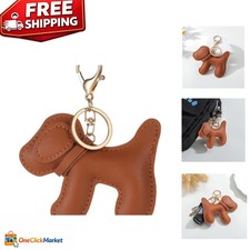 Adorable 3D Dog Keychain Charm in Brown Faux Leather - Fashionable Gift