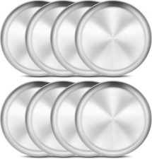 8-Piece 18/8 Stainless Steel Plates, 8 Inch 304 Metal Dinner Camping Plates,