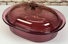 Vintage Corning Ware Cranberry Vision 4 Qt Ribbed Casserole Roaster & Pyrex Lid