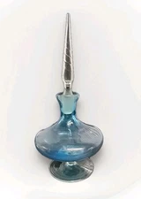 Mid Century BLENKO? Blue 10" Crackle Glass Decanter With Stopper Read Descriptio