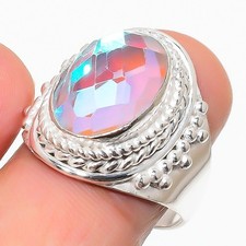 Rainbow Fire Topaz Gemstone 925 Sterling Silver Jewelry All Size Ring For Gift
