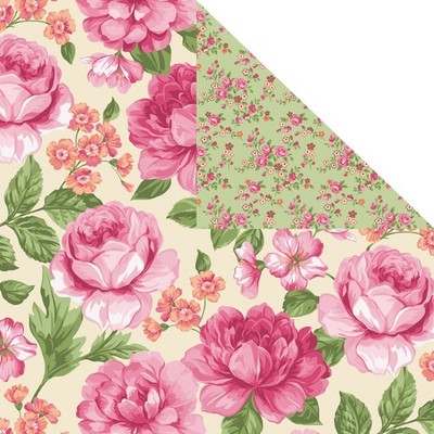 Pre Quilted Double Sided w/ Batting Peonies Roses  Florals Cotton Fabric Bty