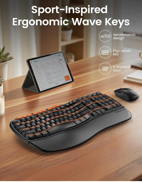 SABLUTE Ergonomic Wireless Keyboard and Mouse Combo, 2.4G Wireless