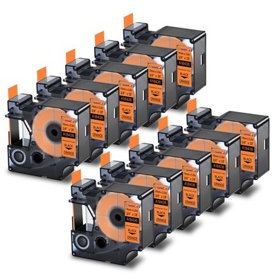 10PK Black on Orange 18436 VinylL Label Tape 3/4''x18' for Dymo Rhino 5000 6000