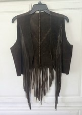 1960s 1970s Vintage Brown Suede Leather Fringe Vest Western Women's Mended Sz Lg