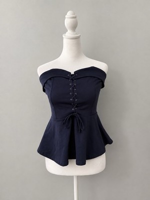 Express Navy Blue Lace Up Peplum Top Small Strapless Corset Tube Top Stretch
