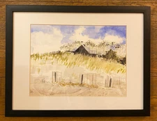 Original Watercolor Painting Broken Fence Modern Landscape Excellent Signed