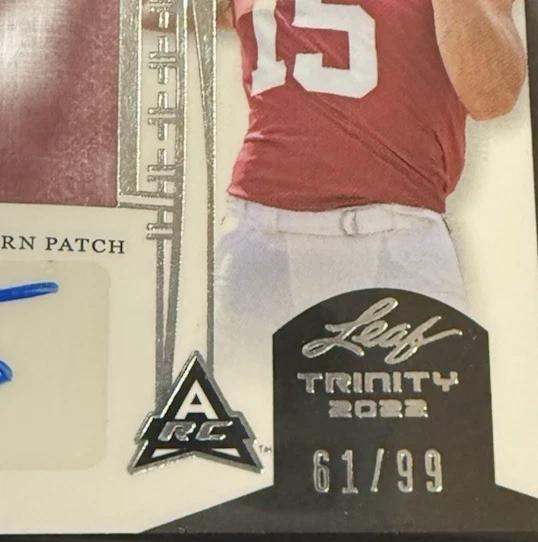 2022 Leaf Trinity Football Player Worn Patch Silver Foil Auto 61/99 Ty Simpson - Image 2 of 3