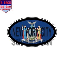 New York New York City State Flag Oval Sticker 4 Pack 3x2 Inch