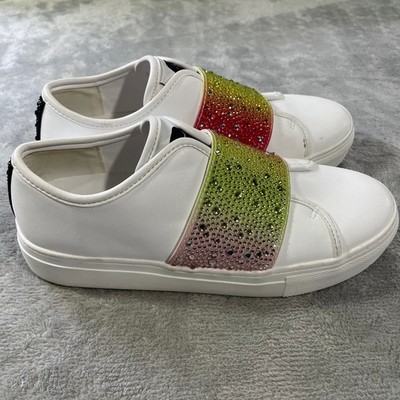 Karl Lagerfeld Remmy Slip On Sneakers Womens 6 White Rainbow Rhinestone Summer