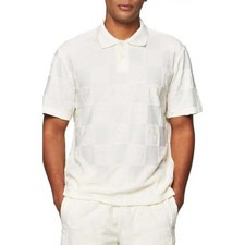 Size 2XL - Sergio Tacchini Mens Damarindo Terry Polo White Monogram Checkerboard