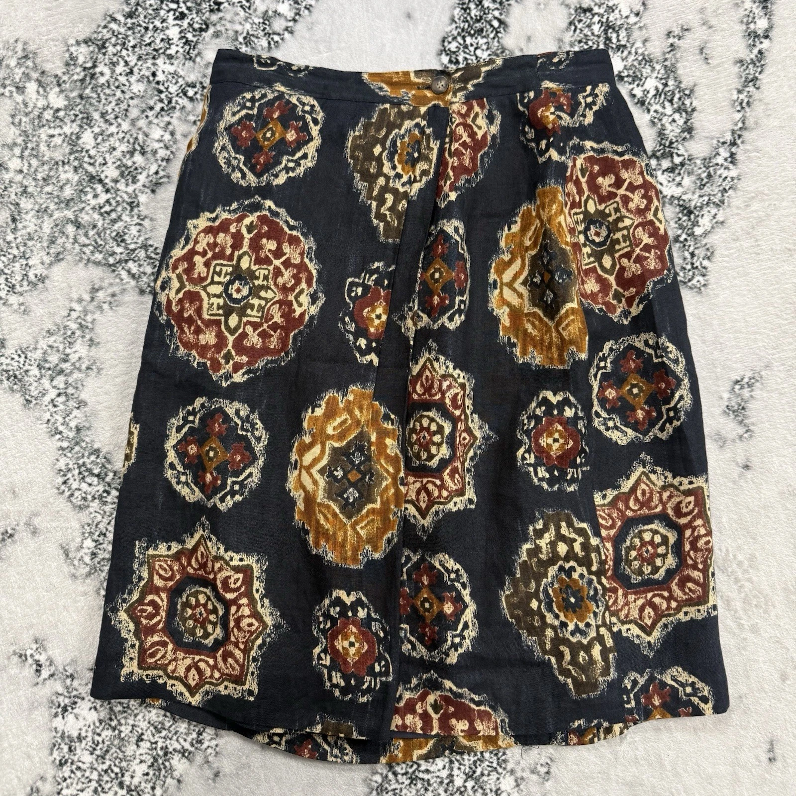 Jones New York 100% Linen Skirt Womens Boho Medallion Print A-Line Summer
