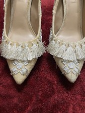Antonio Melani Ivory Heels 10M Beaded Rhinestone Tassel Dress Shoes Wedding