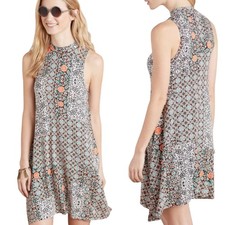 Anthropologie Maeve Lilt Mini Swing Dress Mock Neck Geometric Abstract Print XS