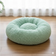Fluffy Donut Cuddler Plush Pet Bed Dog Cat Soft Warm Round Calming Bed Washable