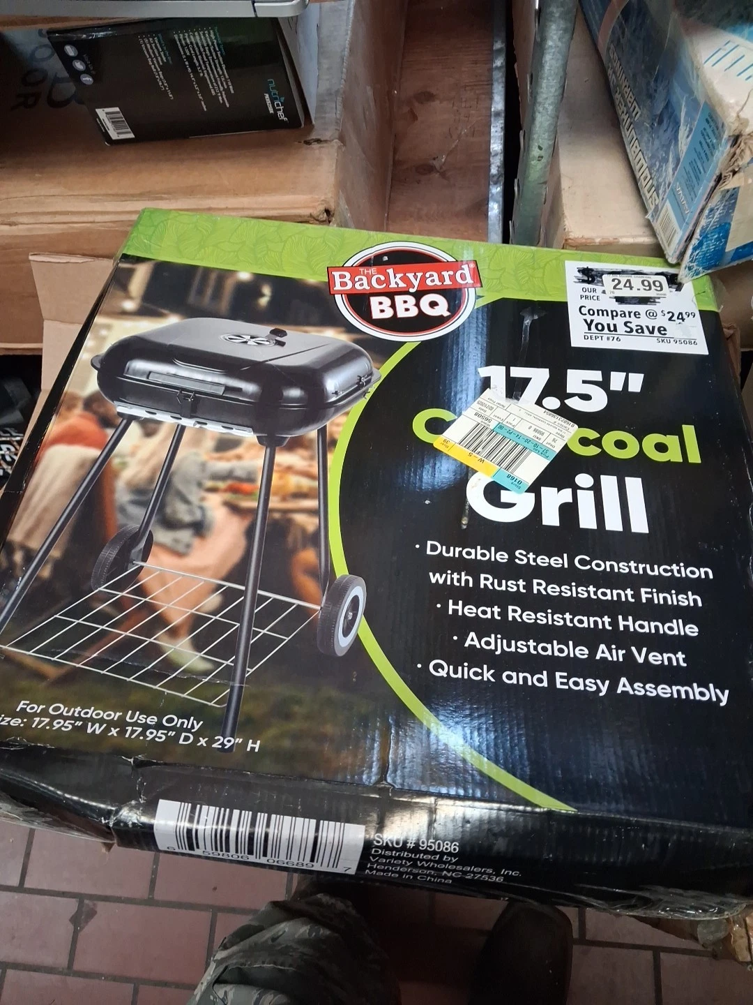 17.5" Charcoal Grill Square BBQ Portable Outdoor Patio Backyard Wheels 16 Burger