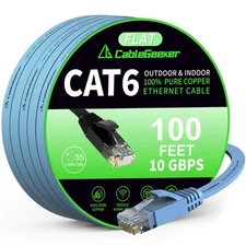 Cat 6 Ethernet Cable 100ft, 10Gbps Flat Network, Pure Copper LAN for Router/P...