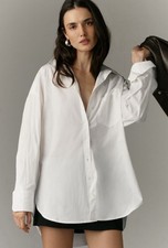 Anthropologie Maeve Bennet Buttondown Shirt White Cotton Oversized Size Med EUC