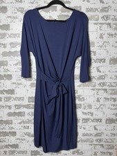 Ann Taylor Dress Womens Small Navy Blue Tie Front 3/4 Sleeve Stretch Jersey