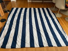 Pottery Barn Rugby Stripe Full/ Queen Organic DUVET COVER Navy Blue White