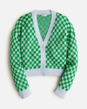 Women’s J. Crew Checkered Alpaca Cardigan Sweater Xsmall Xs Green Blue