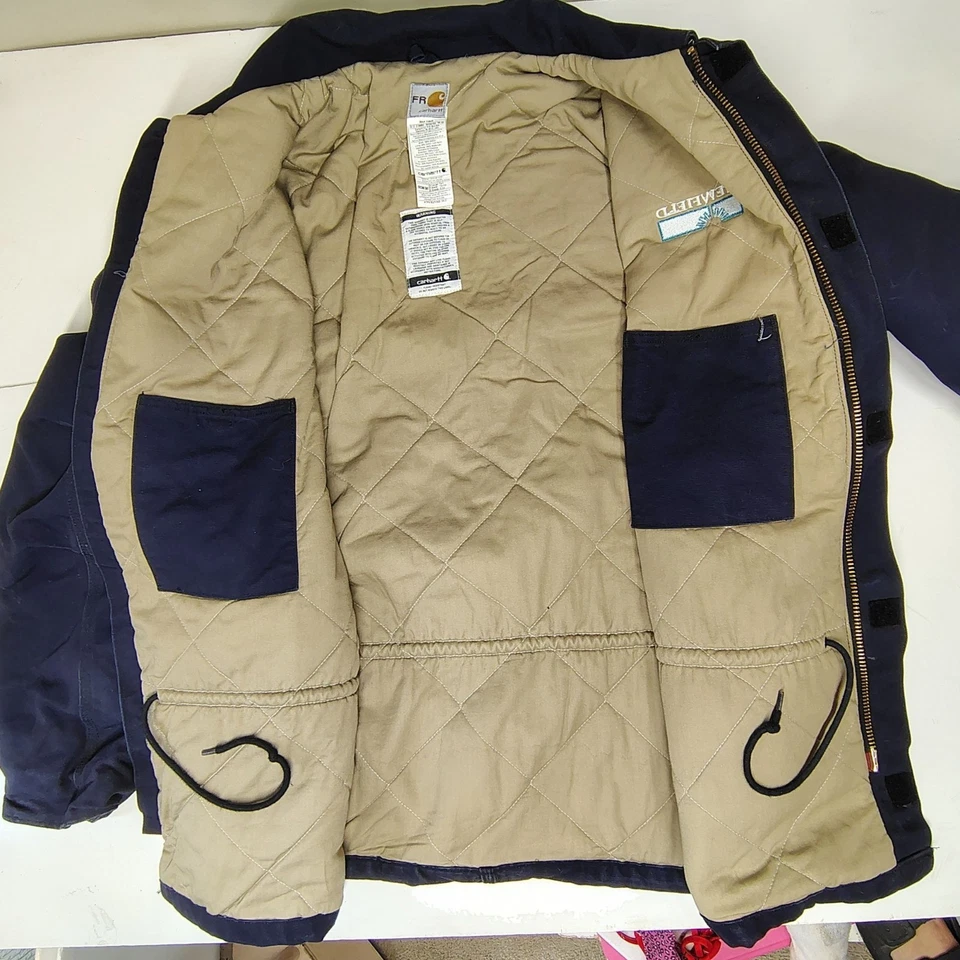 Carhartt FR Flame Resistant Men's XL Blue Overduck Coat Jacket Quilted Zip - Image 3 of 4