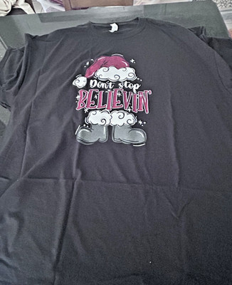 Don t Stop Believin  Santa Christmas T-Shirt Black 2XL Jerzees Graphic Tee Holid