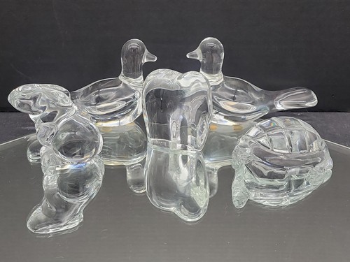 LOT Baccarat France Crystal 3" Elephant, 3" Rabbit, 3.5" turtle, 2x 5" Doves