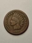 1865 US Indian Head One Cent Penny, Civil War-Era, Fancy 5 (VG)