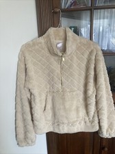 NO BOUNDARIES Womens Light Fleece Top Half Zip Beige Size L 11-13 Juniors NWT