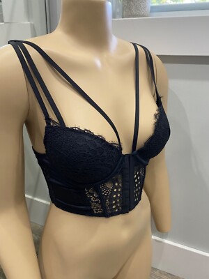 La Senza Black Sexy Strappy Bustier Bra NWT Size Small