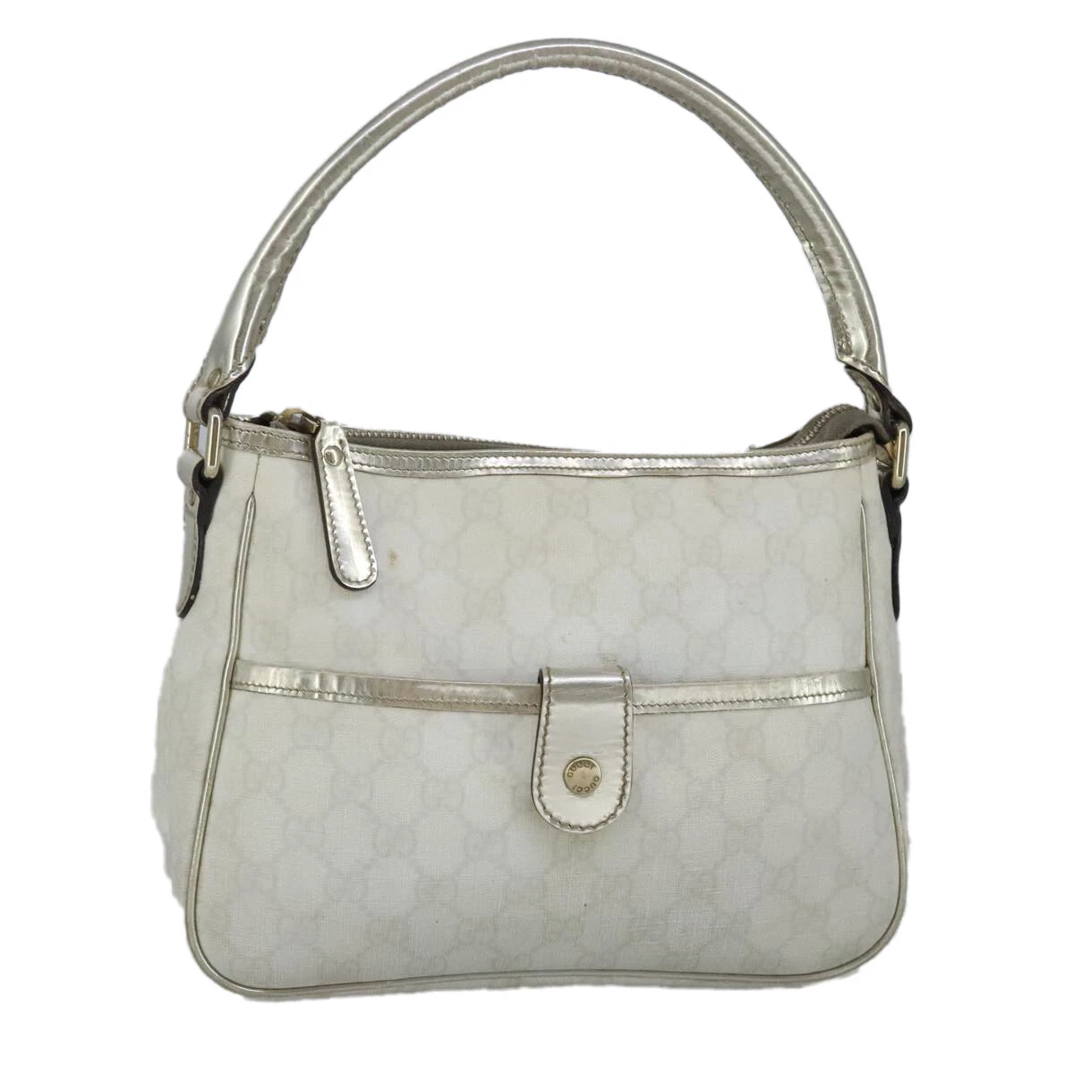 Sac à main GUCCI GG Supreme PVC cuir blanc or 190258 authentique 100380