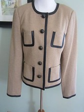 Trina Turk Light Brown Black Leather Trim Blazer Jacket Size 8