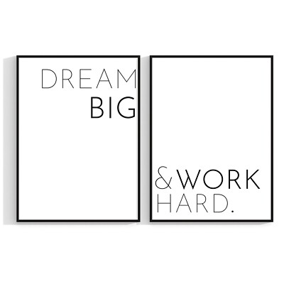 Dream Big and Work Hard 2er Set Typografie Drucke Motivation Home Office 543